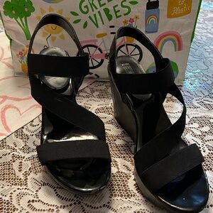 Black patten platform heels